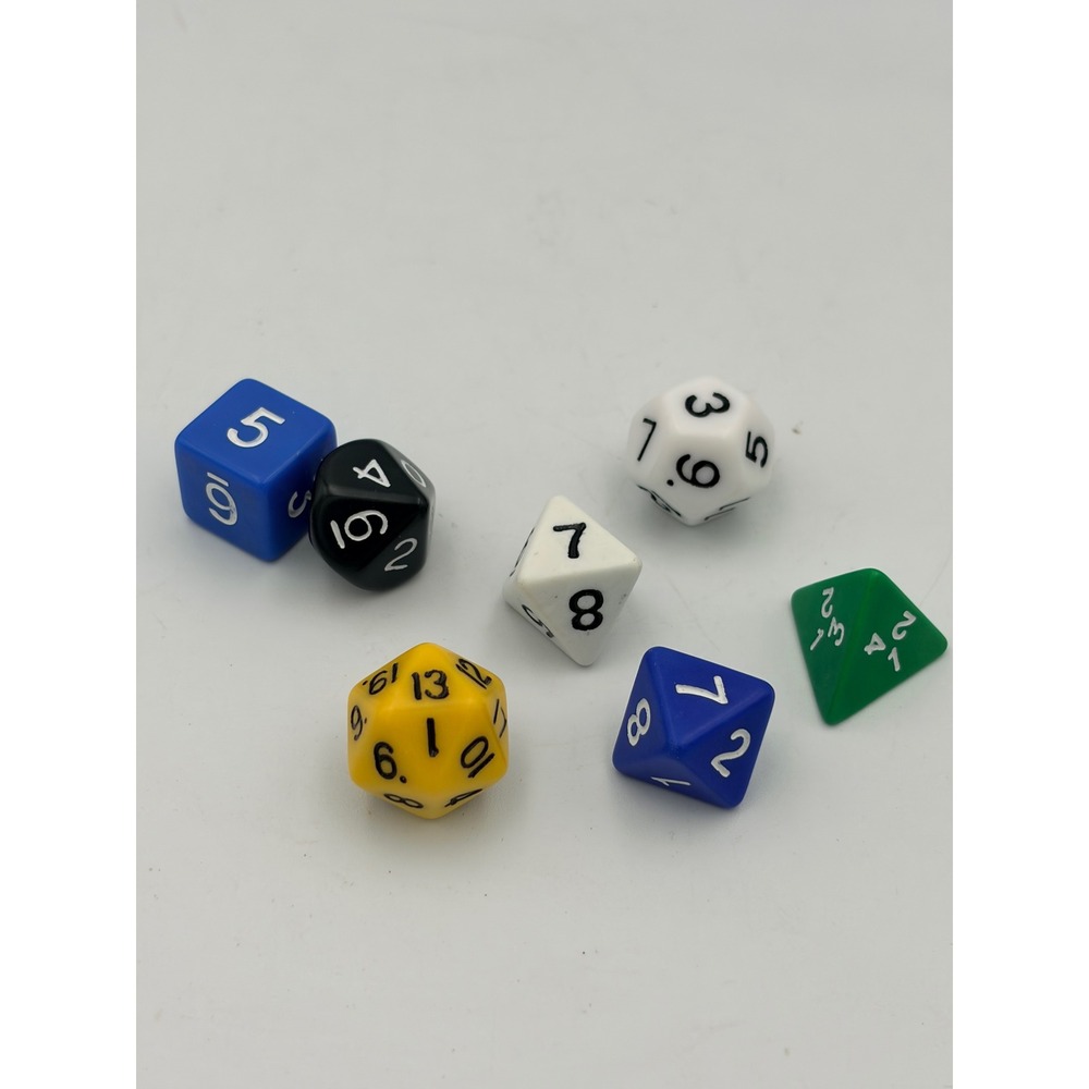 Mixed Polyhedral Dice Set 7pc D4 D6 D8 D10 D12 D20 D% Gaming Multi-Color